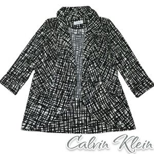 Calvin Klein Black White Abstract Ruffle Open Front Lightweight Blazer Women’s 8